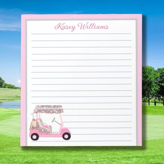 Glam Pink Personalisiert Golf Warenkorb Name Linke Notizblock