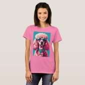 Glam Pink Poodle In Teal Sunglasses & Heart Callor T-Shirt (Vorne ganz)