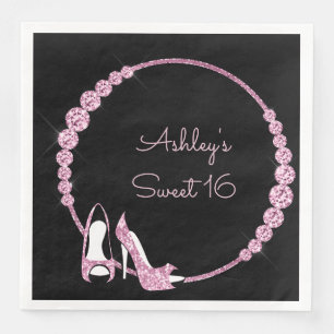 Glam Pink Pumps & Diamonds Custom Serviette