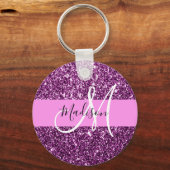 Glam Pink & Purple Glitter Sparkles Monogram Name Schlüsselanhänger (Vorderseite)