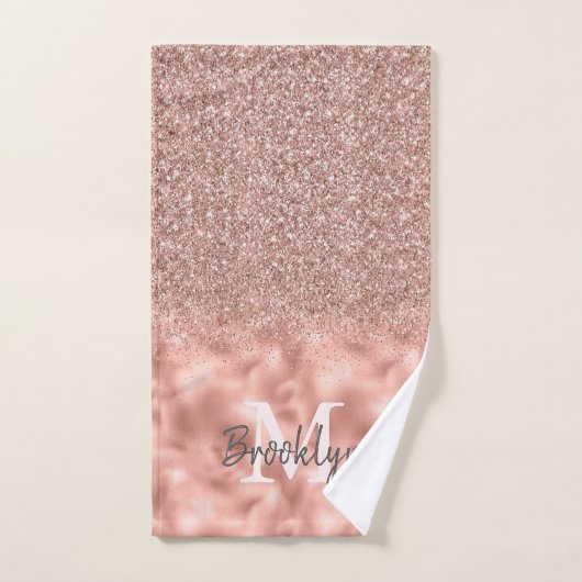 Glam Pink Rose Gold Glitzer Confetti Mit Monogramm Badhandtuch Set (Handtuch)