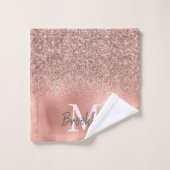 Glam Pink Rose Gold Glitzer Confetti Mit Monogramm Badhandtuch Set (Waschlappen)