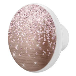 Glam Pink Rose Gold Glitzer Diamond Confetti Keramikknauf
