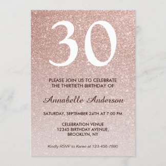 Glam Pink Rose Gold Glitzer Sparkle 30. Geburtstag Einladung