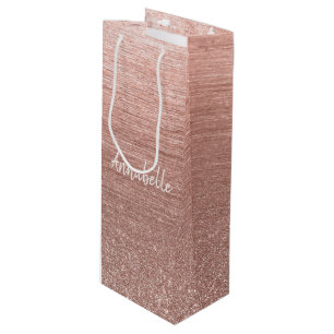 Glam Pink Rose Gold Glitzer Sparkle Rosenmetall Geschenktüte Für Weinflaschen