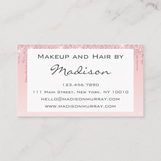 Glam Pink Rose Gold Glitzer Tropfen Makeup Artist Visitenkarte (Rückseite)