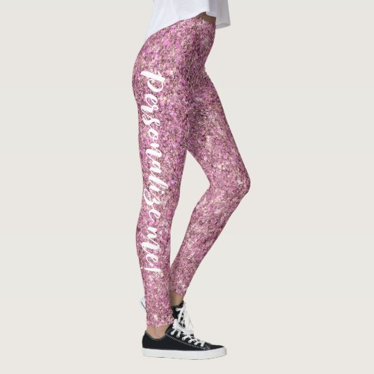 Glam Pink Sand Mermaid Glitzer CUSTOM TEXT Leggings (Rechts)