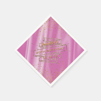 Glam Pink Satin Gold Glitzer Confetti Birthday Serviette