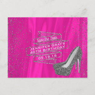 Glam Pink Save the Date Elegante Geburtstagsparty Ankündigungspostkarte