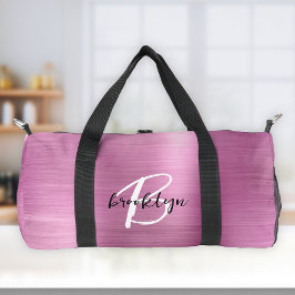 Glam Pink Schwarz-weiße Monogramm aus gebürstetem  Duffle Bag