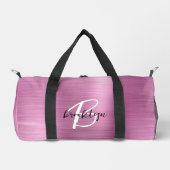 Glam Pink Schwarz-weiße Monogramm aus gebürstetem Duffle Bag (Vorderseite)
