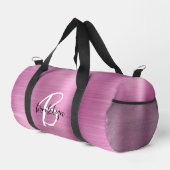 Glam Pink Schwarz-weiße Monogramm aus gebürstetem Duffle Bag (Rechte Ecke)