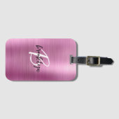 Glam Pink Schwarz-weiße Monogramm aus gebürstetem  Gepäckanhänger (Vorderseite (Horizontal))