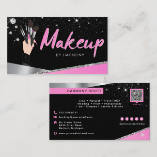 Glam Pink Silver Diamonds Makeup Artist MUA Visitenkarte
