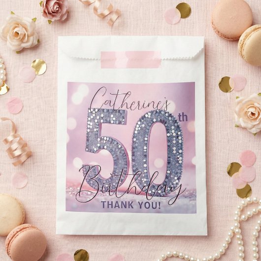 Glam Pink Silver Glitter 50th Birthday Thank You Geschenktütchen