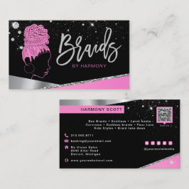 Glam Pink Silver Glitzer Diamonds Hair Braiding Bu Visitenkarte