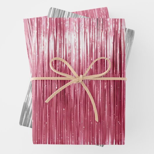 Glam Pink Silver Sparkle Streifen Geschenkpapier Set (Beispiel)