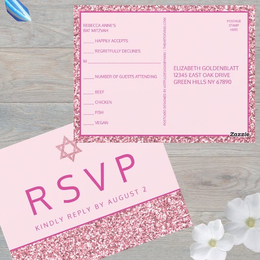 Glam Pink Simple Modern Bat Mitzvah UAWG Postkarte