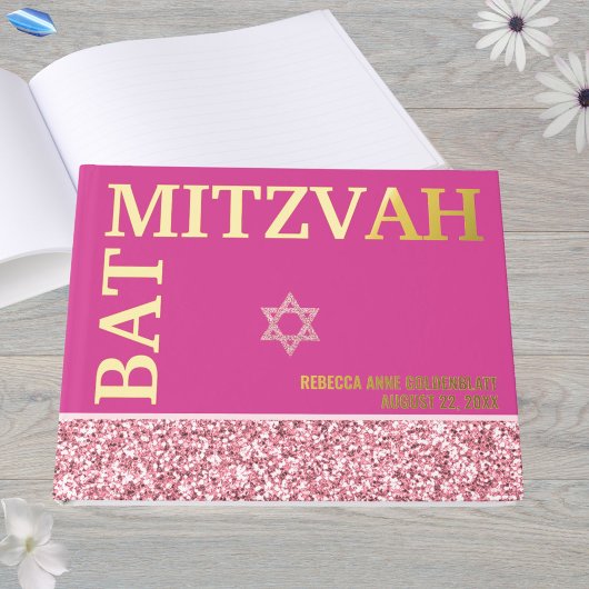 Glam Pink Star von David Bat Mitzvah Gold Gästebuch
