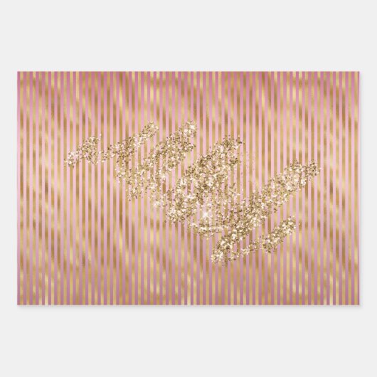 Glam Pink Streifen Glitzer Confetti Geschenkpapier Set (Vorderseite)