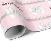 Glam Pink Tiffany Theme Bougie White Bow Pearls Geschenkpapier (Rolleneckpunkt)