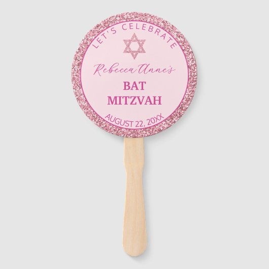 Glam Pink Trendy Girl Foto Bat Mitzvah Party Fächer (Vorderseite)