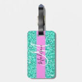 Glam Pink Türkis Glitzer Glitzern Monogram Name Gepäckanhänger (Rückseite vertikal)