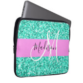Glam Pink Türkis Glitzer Glitzern Monogram Name Laptopschutzhülle (Vorne Rechts)