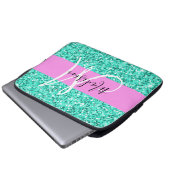 Glam Pink Türkis Glitzer Glitzern Monogram Name Laptopschutzhülle (Vorne Knopf)
