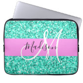 Glam Pink Türkis Glitzer Glitzern Monogram Name Laptopschutzhülle (Vorderseite)