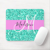 Glam Pink Türkis Glitzer Glitzern Monogram Name Mousepad (Mit Mouse)