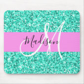Glam Pink Türkis Glitzer Glitzern Monogram Name Mousepad (Vorne)