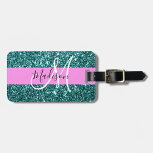 Glam Pink Türkis Grün Glitter Glanz Name Monogramm Gepäckanhänger