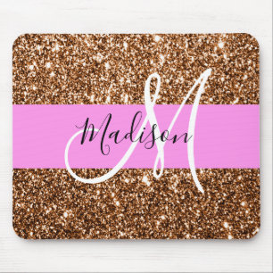 Glam Pink- und Bronzeschimmer-Monogramm-Name Mousepad
