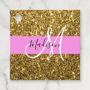 Glam Pink und Gold Glitzer Glitzern Monogram Name Geschenkanhänger