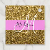 Glam Pink und Gold Glitzer Glitzern Monogram Name Geschenkanhänger (Rückseite)