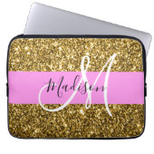 Glam Pink und Gold Glitzer Glitzern Monogram Name Laptopschutzhülle (Vorderseite)