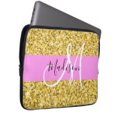 Glam Pink und Gold Glitzer Glitzern Monogram Name Laptopschutzhülle (Vorne Rechts)