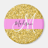 Glam Pink und Gold Glitzer Glitzern Monogram Name Magnet (Vorne)