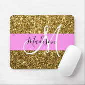 Glam Pink und Gold Glitzer Glitzern Monogram Name Mousepad (Mit Mouse)