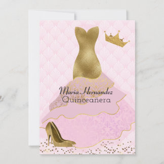 Glam Pink und Gold Gown Quinceñera Einladung