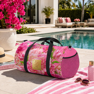 Glam-Pink-und-Grün-florales-Monogramm-Tasche Duffle Bag