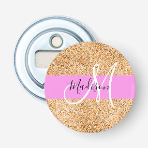 Glam Pink- und Kupfer-Glitter-Monogramm-Name Flaschenöffner