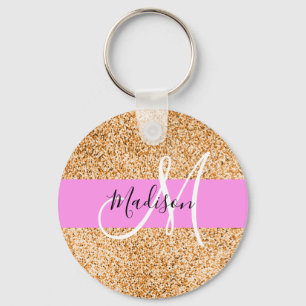 Glam Pink- und Kupfer-Glitter-Monogramm-Name Schlüsselanhänger