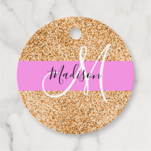 Glam Pink und Kupfer Glitzer Glitzern Monogram Nam Geschenkanhänger