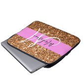 Glam Pink und Kupfer Glitzer Glitzern Monogram Nam Laptopschutzhülle (Vorne Knopf)