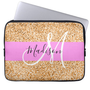 Glam Pink und Kupfer Glitzer Glitzern Monogram Nam Laptopschutzhülle