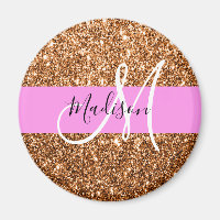 Glam Pink und Kupfer Glitzer Glitzern Monogram Nam