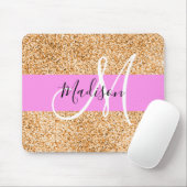 Glam Pink und Kupfer Glitzer Glitzern Monogram Nam Mousepad (Mit Mouse)