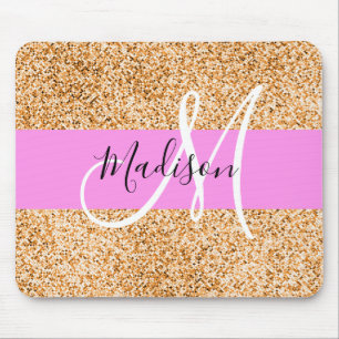 Glam Pink und Kupfer Glitzer Glitzern Monogram Nam Mousepad
